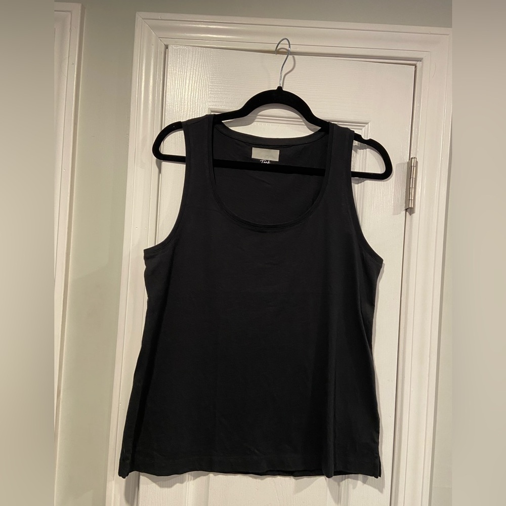 NWOT J. Crew Size L Black Scoop Neck Split Hem Relaxed Fit Slub Cotton Tank Top